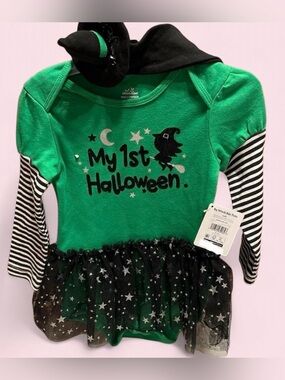My 1st Halloween Green Witch Tutu Dress for Kids